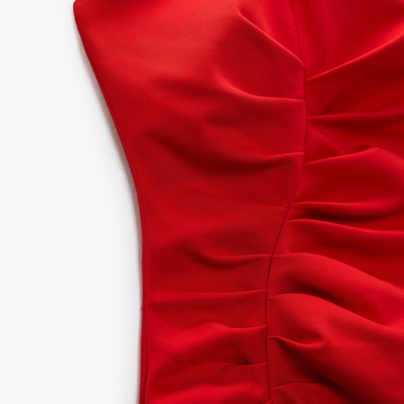 Zara limited edition celeb style ruched tube midi dress with slit - Picture 8 of 8